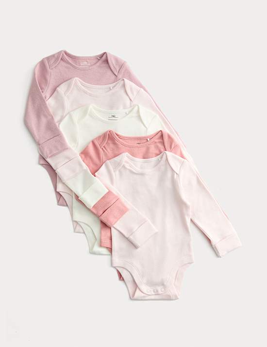 Lot de 5 bodys 100 % coton à manches longues (jusqu’au 3 ans)
