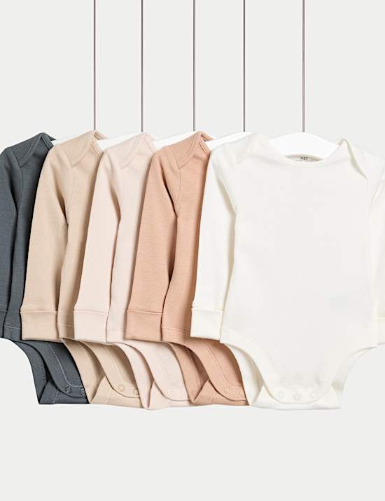 5pk Pure Cotton Long Sleeve Bodysuits (0-3 Yrs)