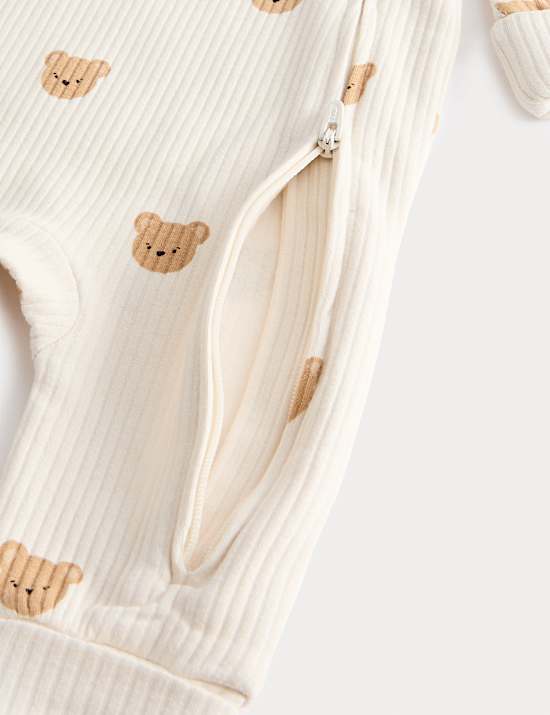 Cotton Blend Bear Cosy Rib Sleepsuits (0-3 Yrs)