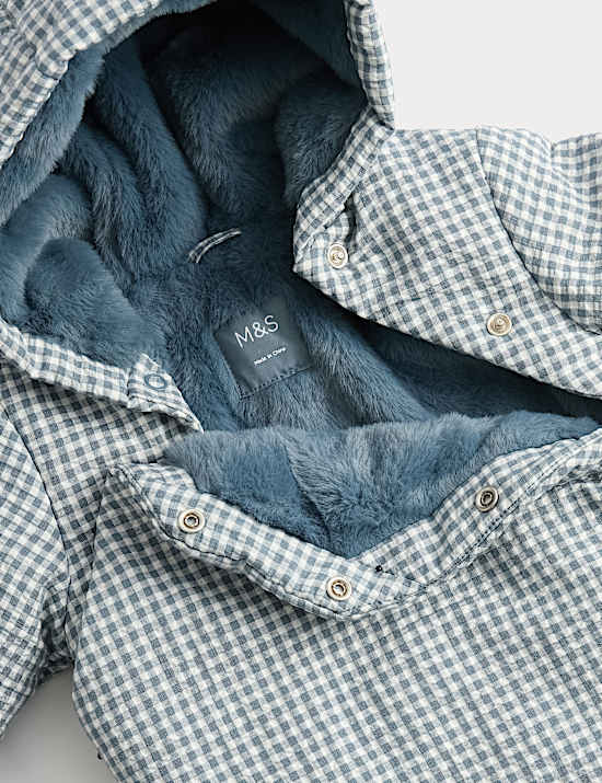 Gingham Faux Fur Lined Pramsuit (0-12 Mths)