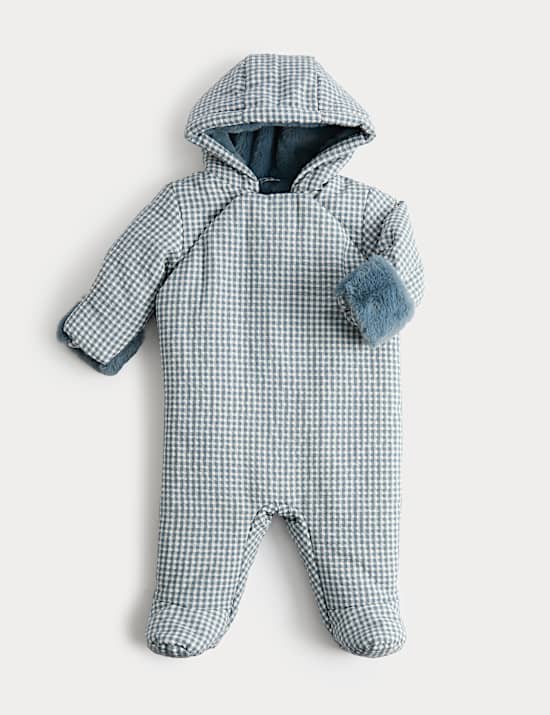 Gingham Faux Fur Lined Pramsuit (0-12 Mths)