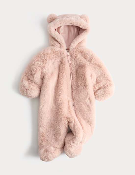 Faux Fur Hooded Pramsuit (0-12 Mths)