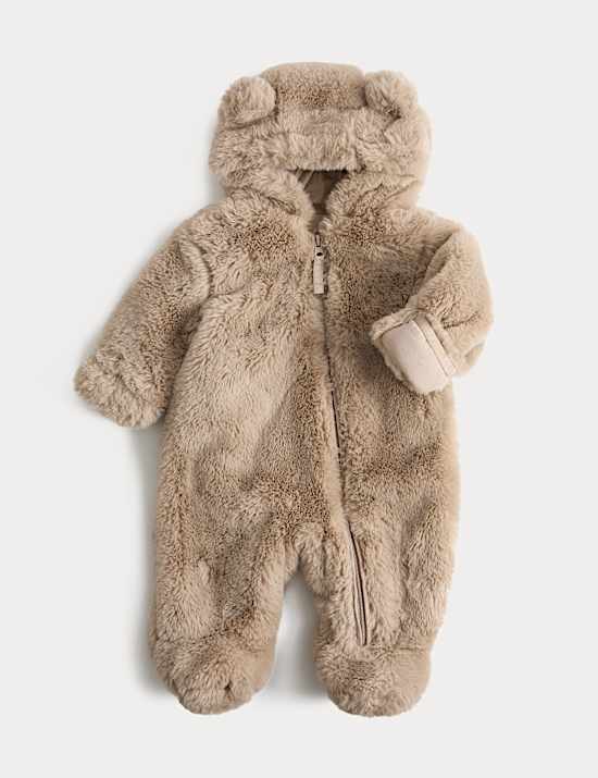 Faux Fur Hooded Pramsuit (0-12 Mths)