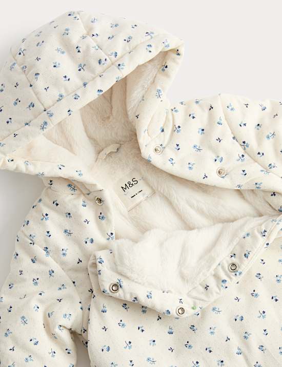Pure Cotton Floral Cord Pramsuit (0-12 Mths)