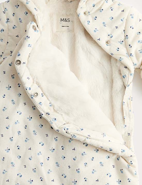 Pure Cotton Floral Cord Pramsuit (0-12 Mths)