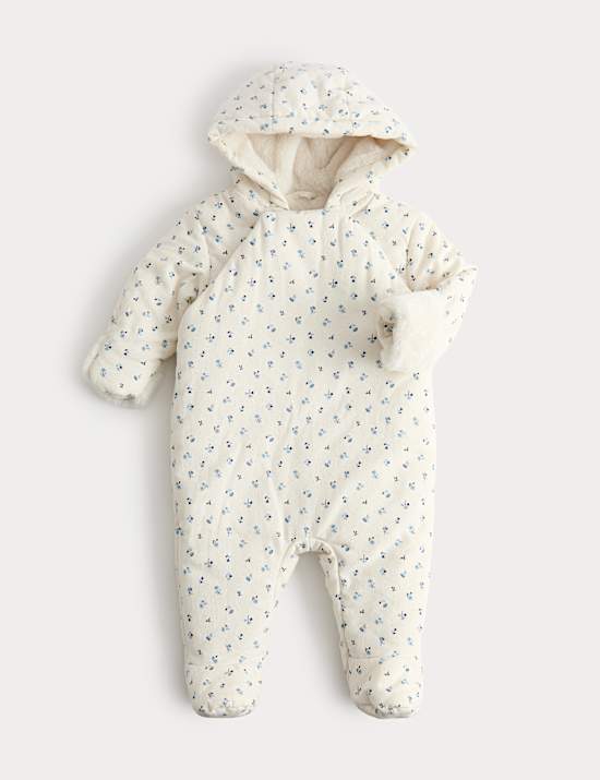 Pure Cotton Floral Cord Pramsuit (0-12 Mths)