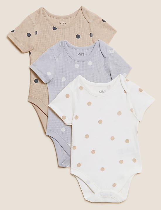 3pk Pure Cotton Spot Print Bodysuits (6&frac12;lbs-3 Yrs)