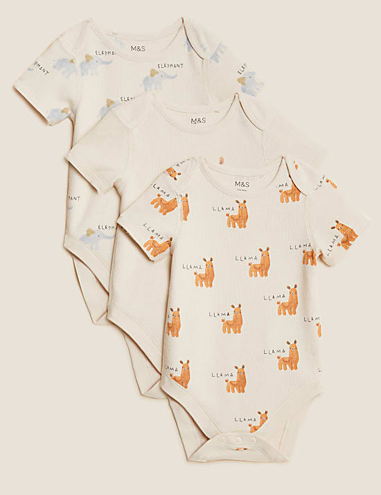 3pk Pure Cotton Printed Bodysuits
