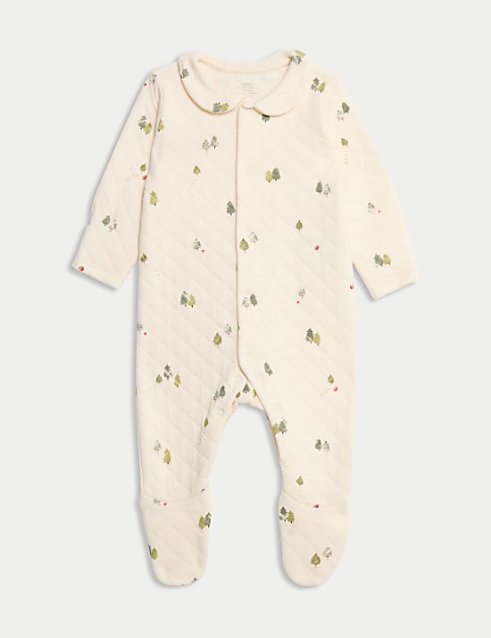 Cotton Rich Quilted Christmas Tree Sleepsuit (0-12 Mths)