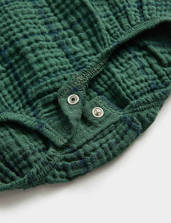 3-teiliges Anzug-Outfit mit M&uuml;tze aus reiner Baumwolle mit Karomuster (0&ndash;12 Monate)