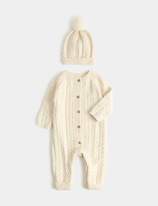 2-delige onesie met kabelsteek en muts (3,18 kg-12 maanden)