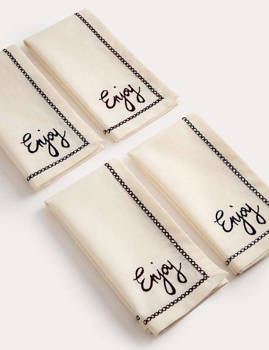 Set of 4 Cotton with Linen Enjoy Napkins