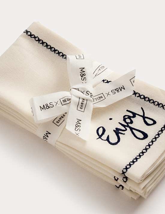 Set of 4 Cotton with Linen Enjoy Napkins