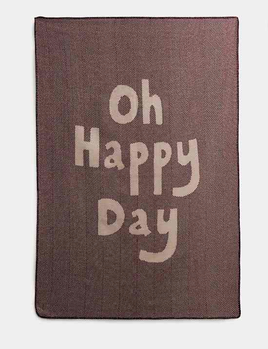 Plaid 100 % laine avec texte &laquo; Oh Happy Day &raquo;