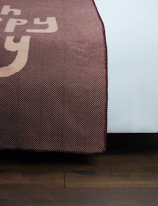 Plaid 100 % laine avec texte &laquo; Oh Happy Day &raquo;