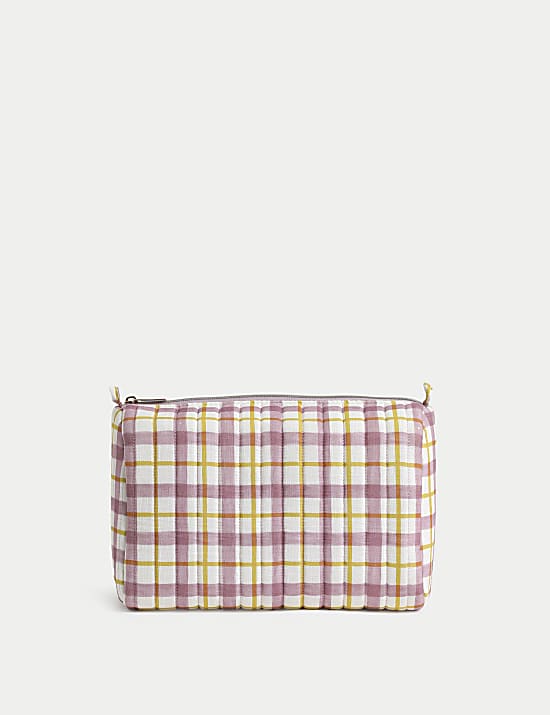 Μεγάλη καπιτονέ τσάντα καλλυντικών Gingham