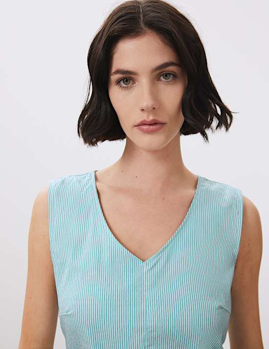 Cotton Striped V-Neck Shift Dress