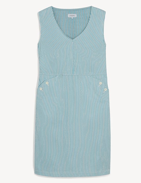 Cotton Striped V-Neck Shift Dress