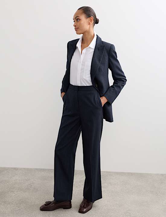 Wolrijke broek met rechte pijpen en krijtstreep