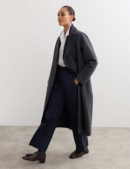 Wolrijke broek met rechte pijpen en krijtstreep