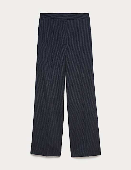Wool Rich Pinstripe Straight Leg Trousers