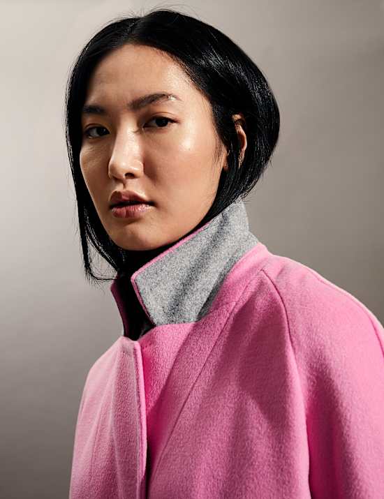 Lange cocoon-jas van zuivere wol