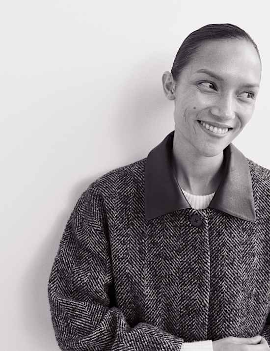 Manteau cocon coupe longue en laine mélangée à motif chevrons