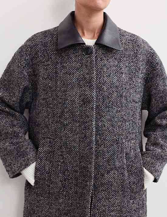 Manteau cocon coupe longue en laine mélangée à motif chevrons