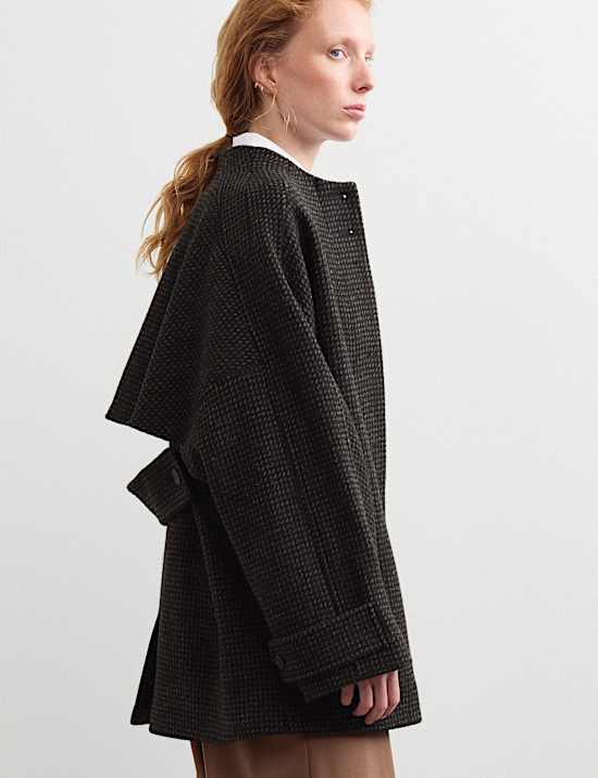 Pure Wool Textured Funnel Neck Coat