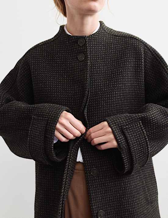 Pure Wool Textured Funnel Neck Coat