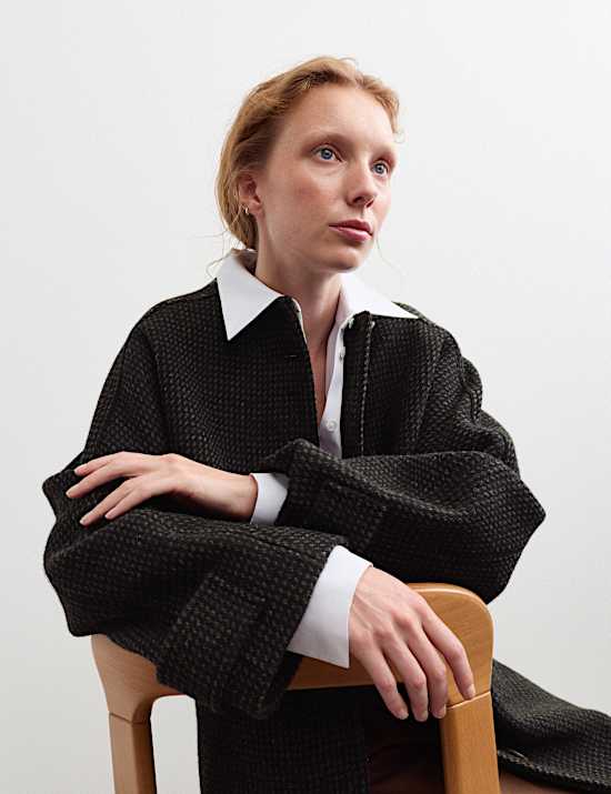Pure Wool Textured Funnel Neck Coat