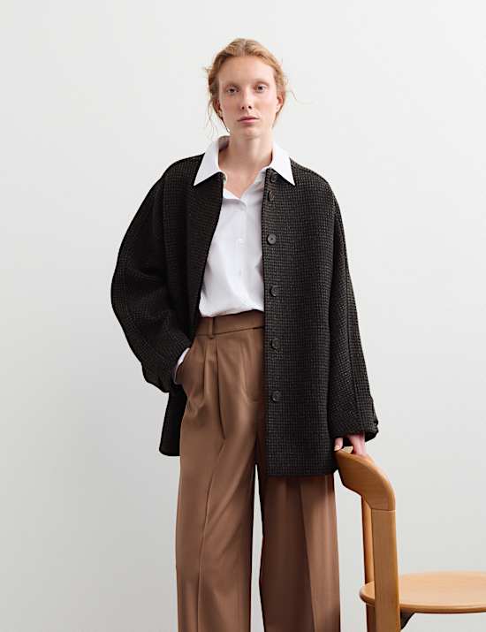 Pure Wool Textured Funnel Neck Coat