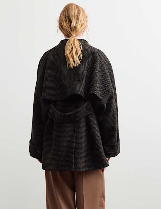Pure Wool Textured Funnel Neck Coat