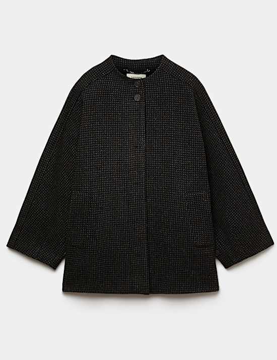 Pure Wool Textured Funnel Neck Coat