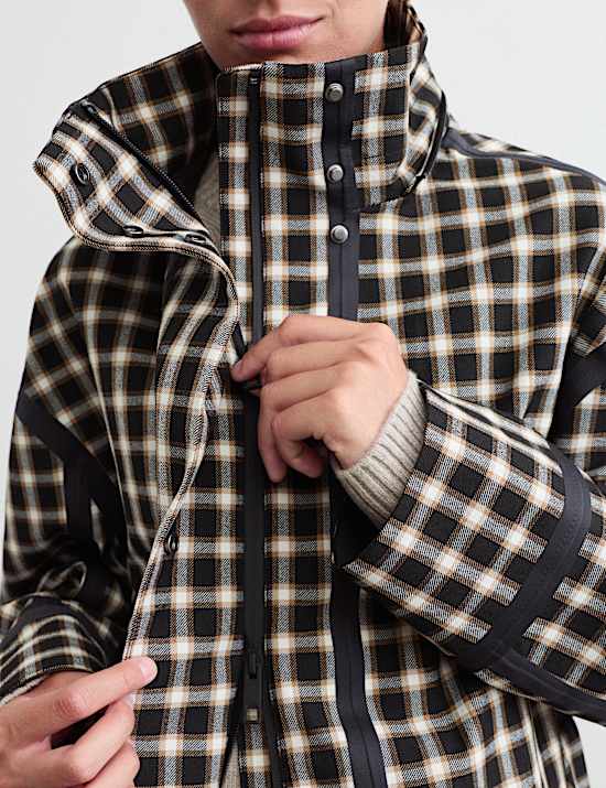 Waterproof Checked Hooded Short Raincoat