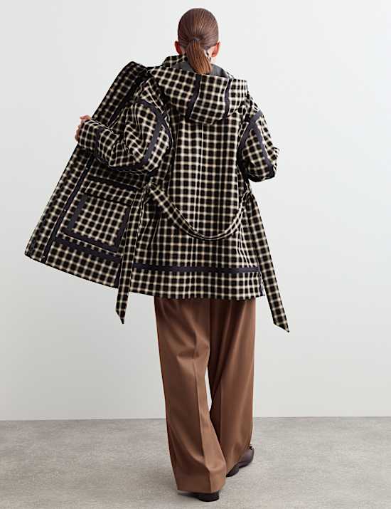 Waterproof Checked Hooded Short Raincoat