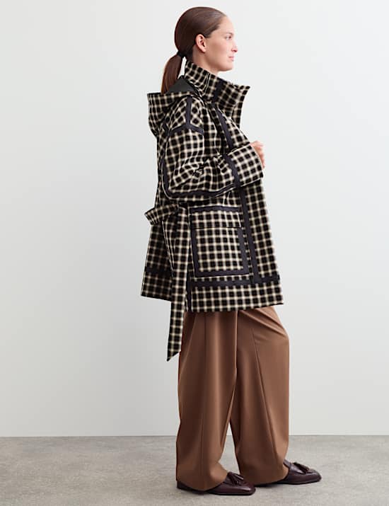Waterproof Checked Hooded Short Raincoat