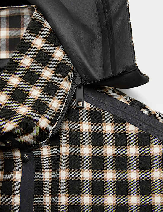 Waterproof Checked Hooded Short Raincoat