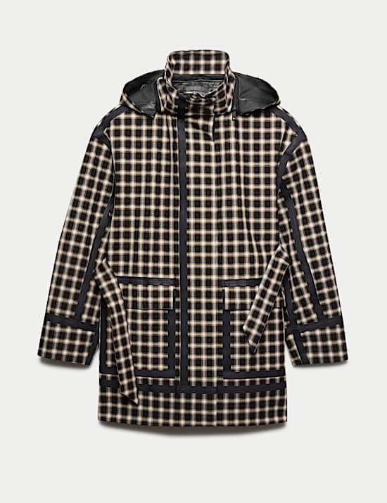 Waterproof Checked Hooded Short Raincoat