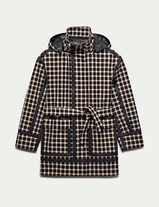 Waterproof Checked Hooded Short Raincoat