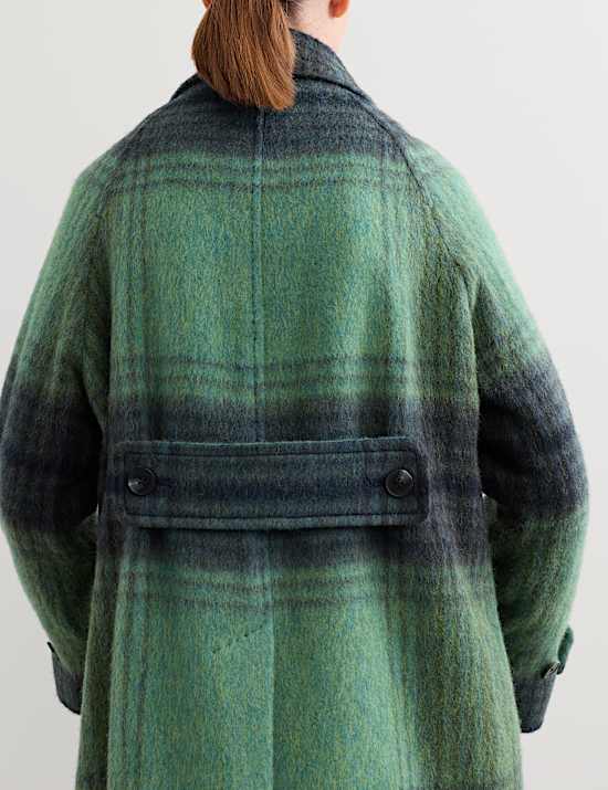 Wool Rich Checked Short Cocoon Coat