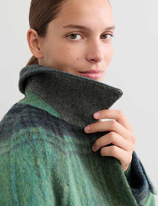 Wool Rich Checked Short Cocoon Coat
