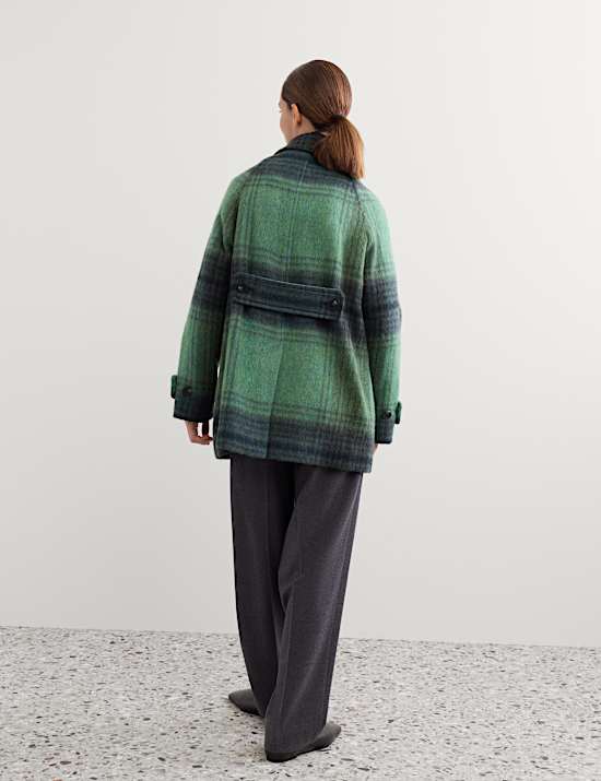 Wool Rich Checked Short Cocoon Coat