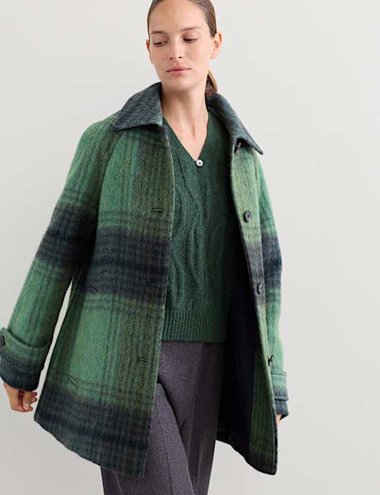 Wool Rich Checked Short Cocoon Coat