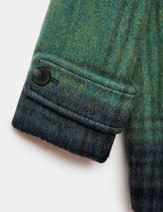 Wool Rich Checked Short Cocoon Coat