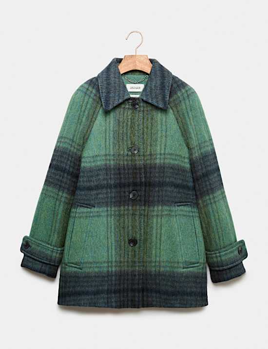Wool Rich Checked Short Cocoon Coat