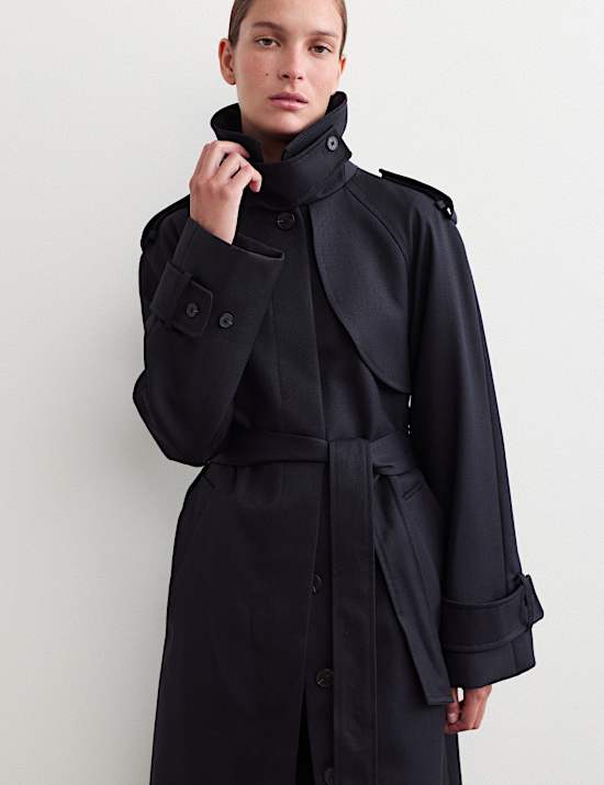 Wool Blend Longline Trench Coat