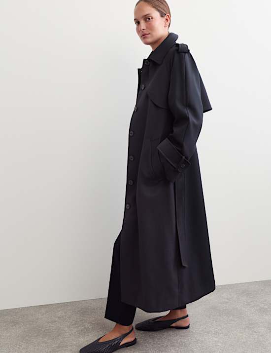 Wool Blend Longline Trench Coat