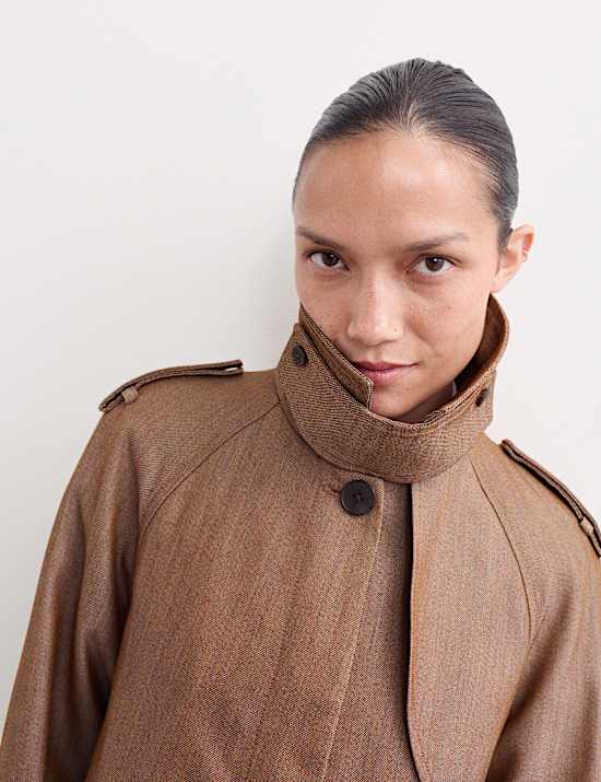 Pardessus long en sergé de laine avec encolure