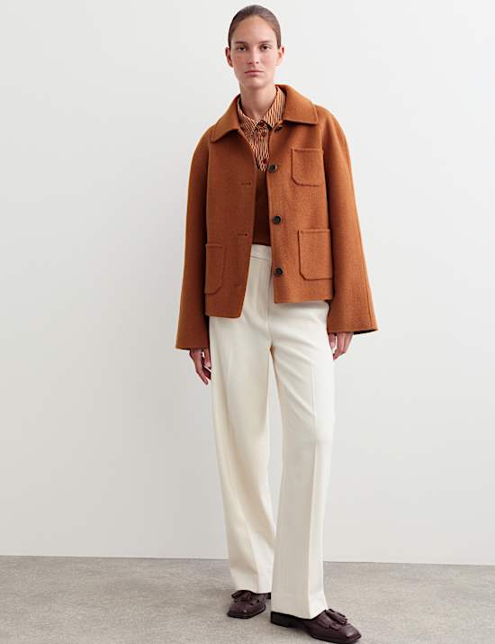 Veste courte double face en laine &agrave; encolure